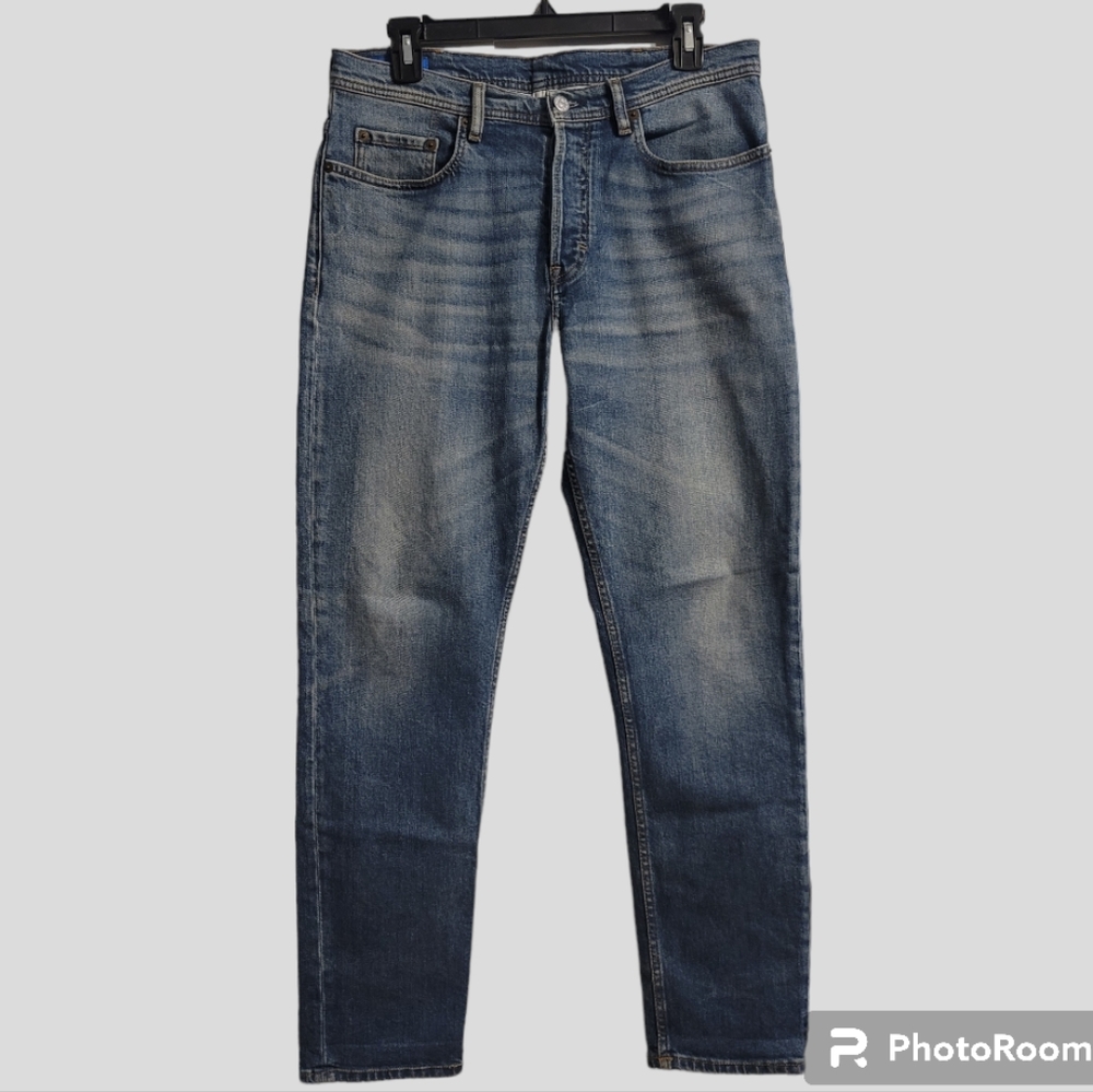 Acne Studios Blå Konst River Modelle Jeans 33x29 Mid Blue Tapered Button-Fly
